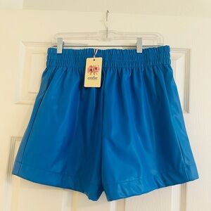 Blue Elastic Waist Shorts